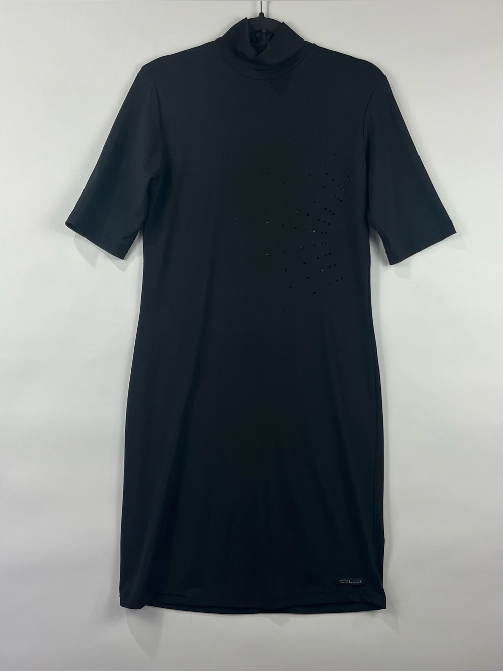 Mock Neck Rhinestone Embellished Stretch Shift Dress